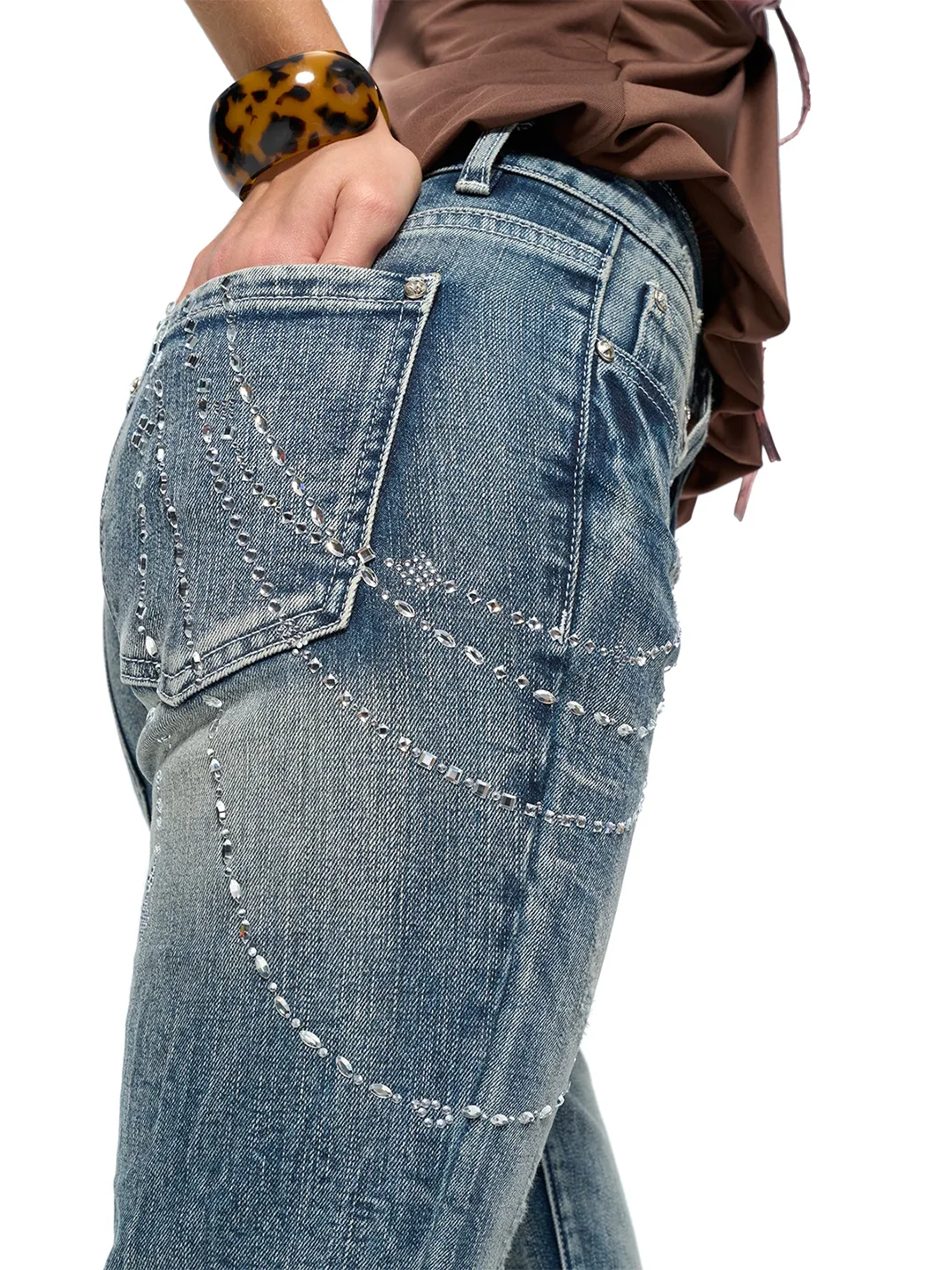 JYOSEI | Low Rise Rhinestone Flared Jeans
