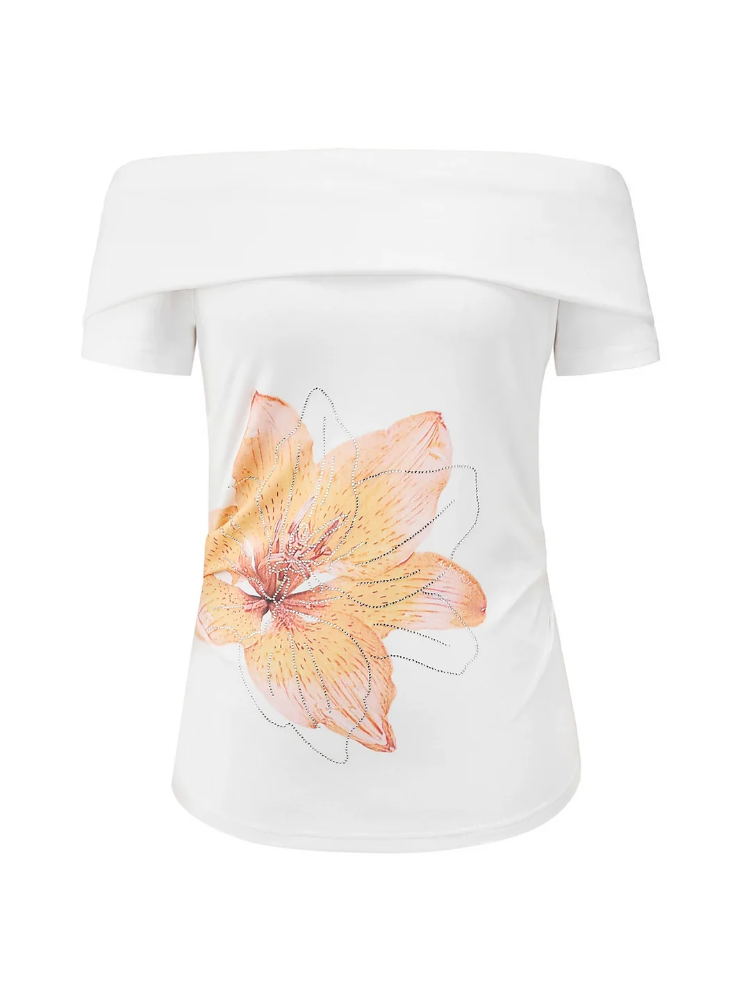 Ayo | White Floral Off-Shoulder Ruched Waist T-Shirt