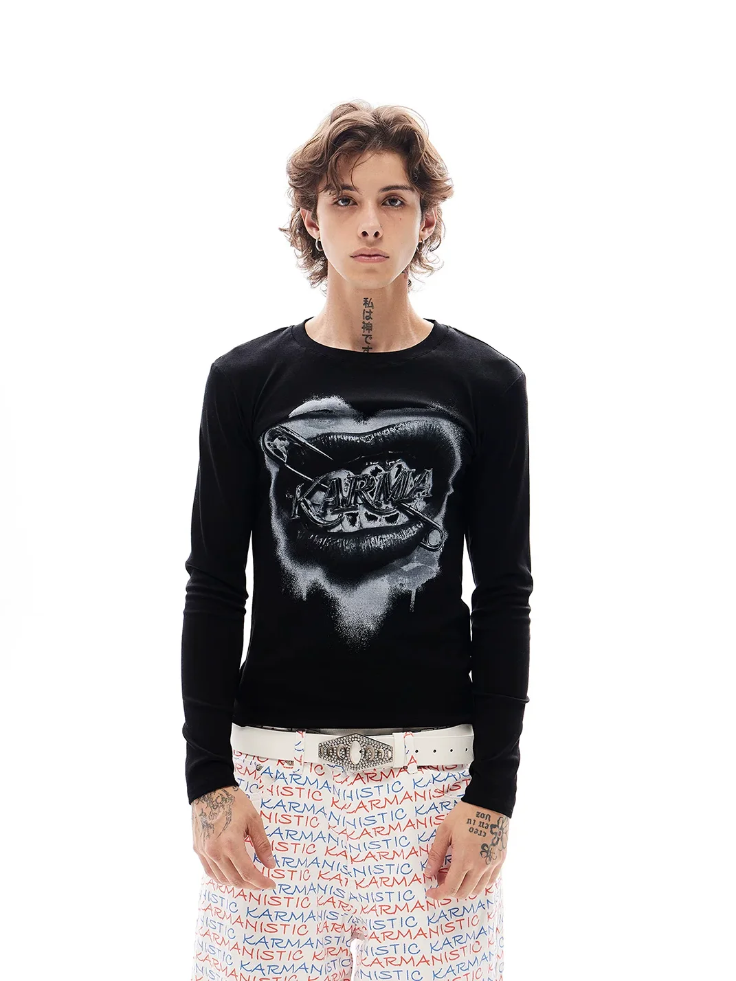 KARMANISTIC | Retro Lips Slim Long Sleeve T-Shirt