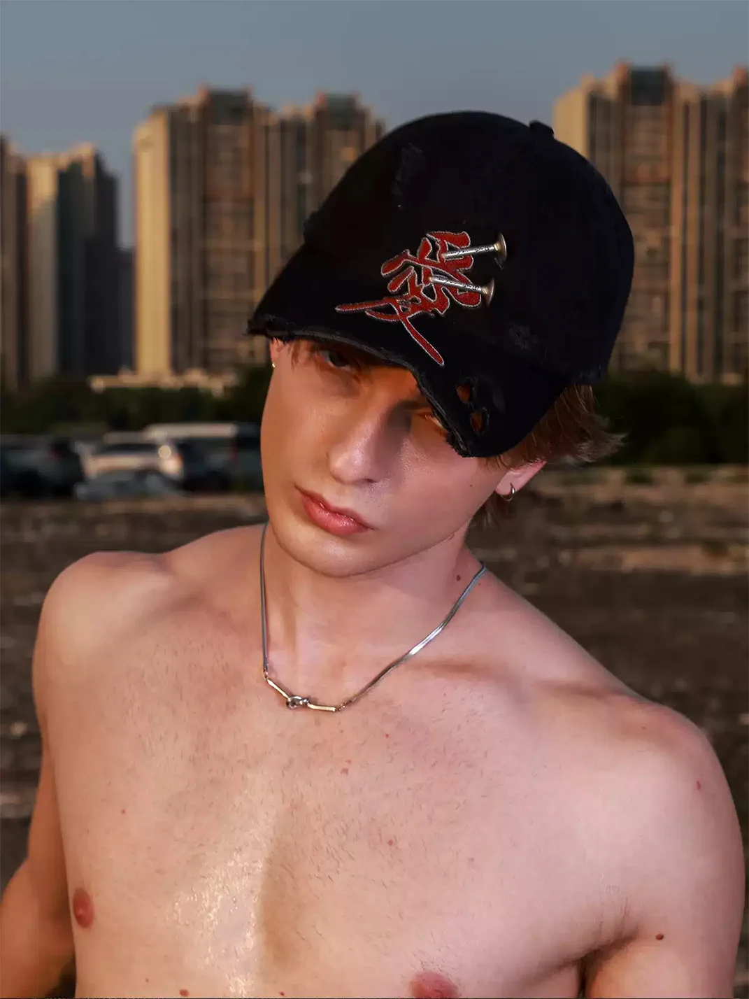 HAS2SONS | Distressed Embroidered Studded Baseball Cap
