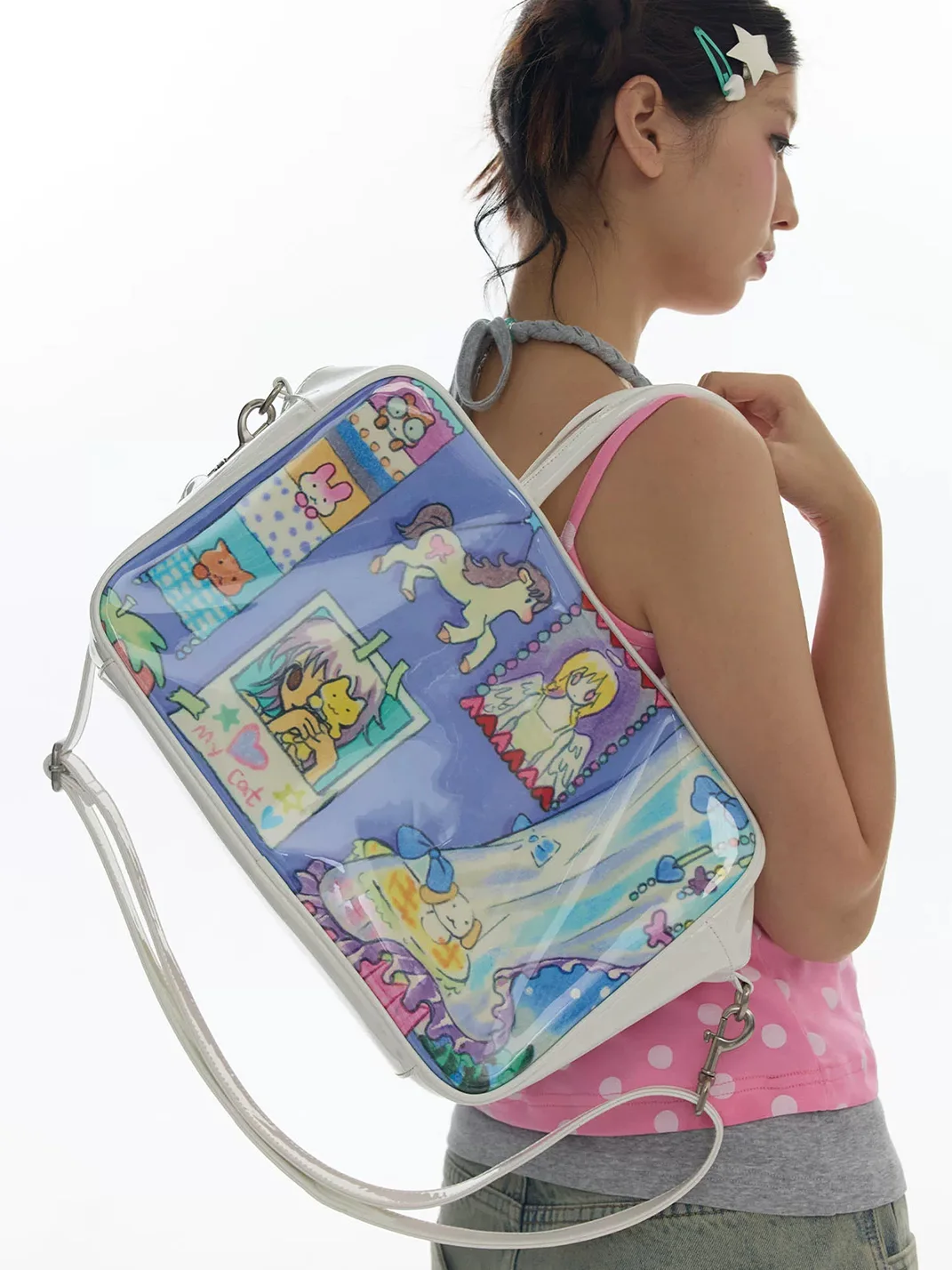 BETWEENAND | Double-Sided Angel Print Convertible Handbag
