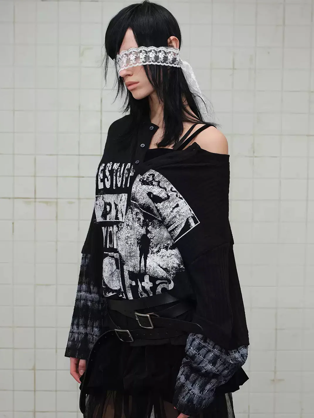Wonderful Story | Ribbed Patchwork Printed Henley Sweatshirt