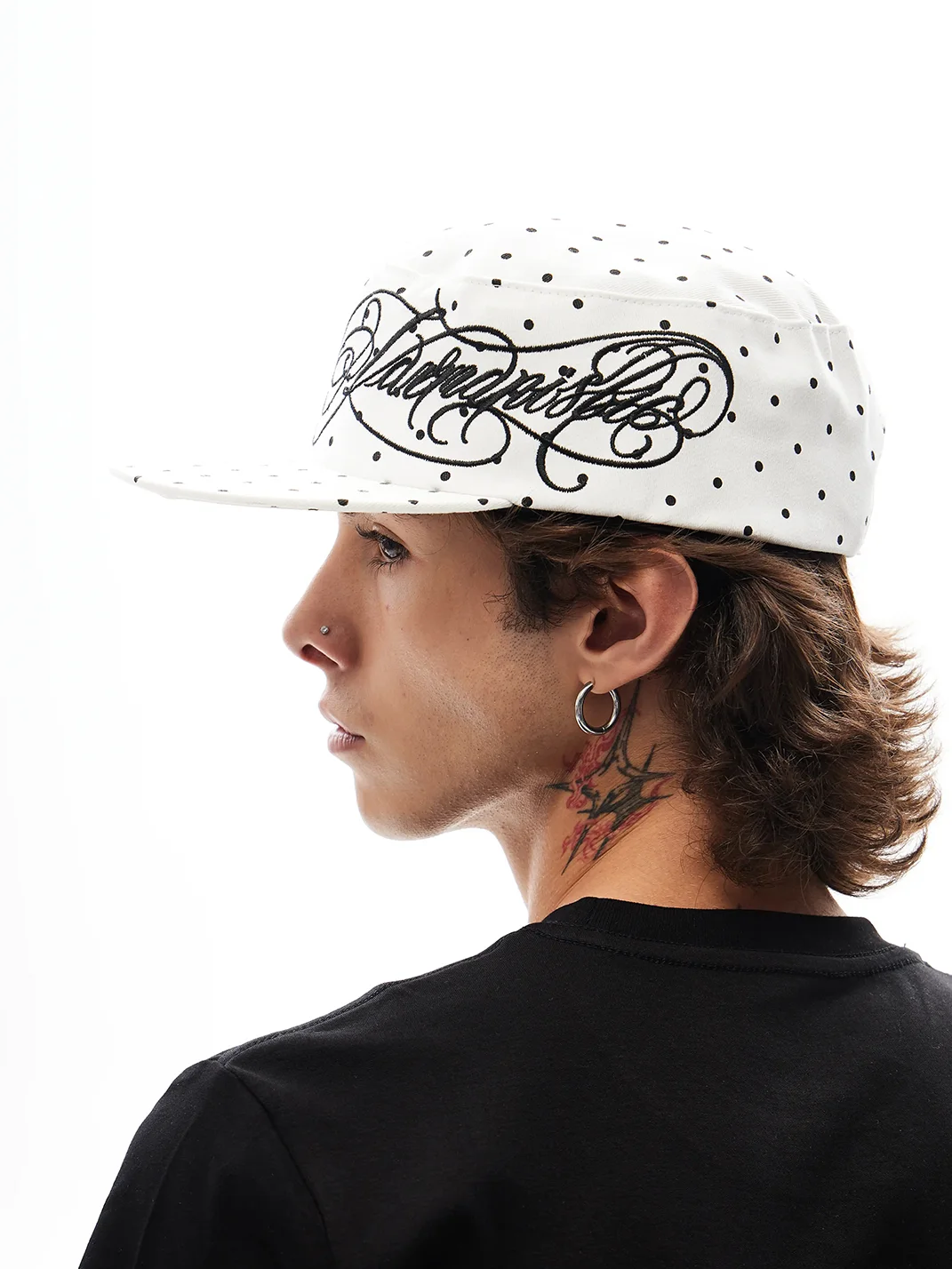 KARMANISTIC | Unisex Polka Dot Embroidered Flat Brim Cap