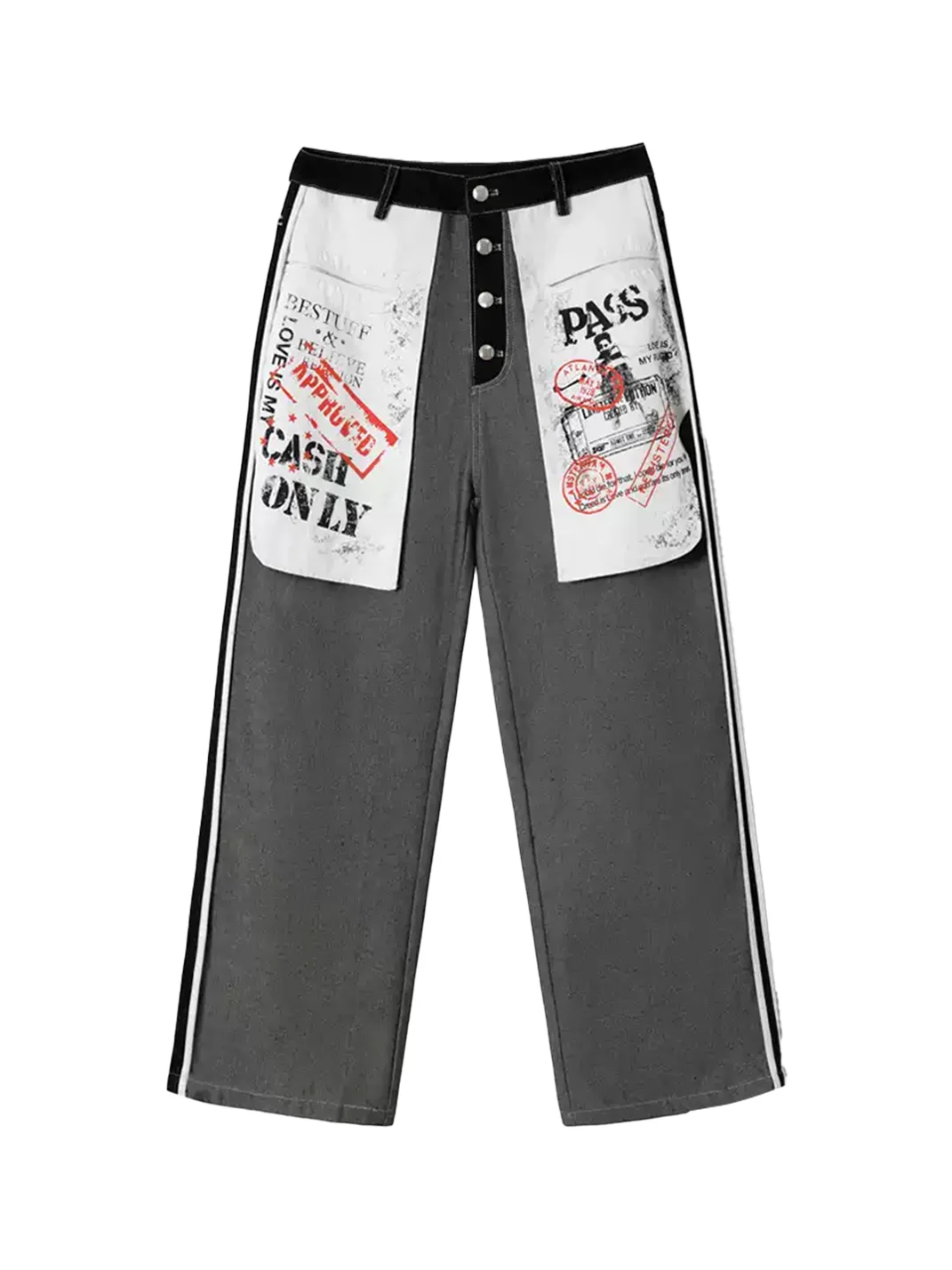 Wonderful Story | Washed Printed Patchwork Button Fly Jeans