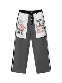 Wonderful Story | Washed Printed Patchwork Button Fly Jeans