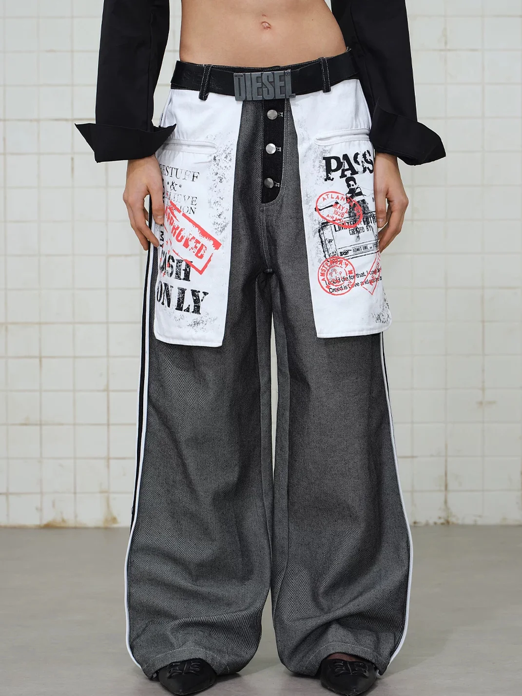 Wonderful Story | Washed Printed Patchwork Button Fly Jeans