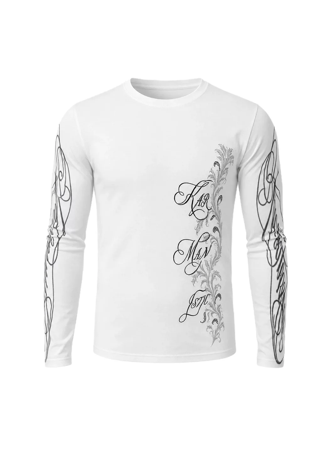 KARMANISTIC | Rhinestone Script Slim Fit Long Sleeve T-Shirt