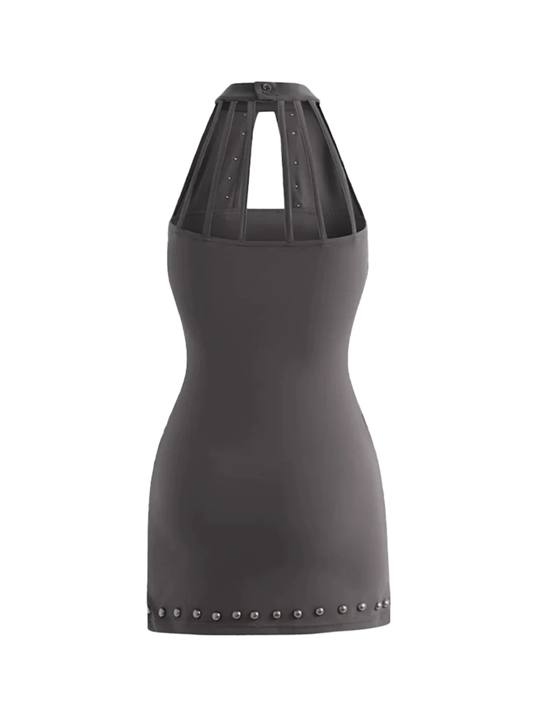 Latelylab | Gray Studded Halter Cutout Mini Dress