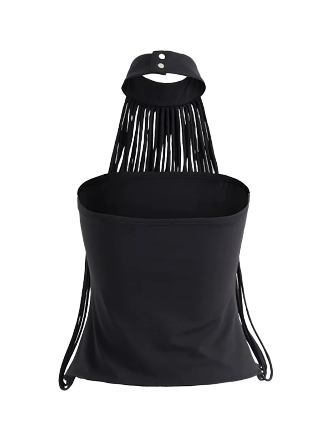 Latelylab | Black Fringed Halter Backless Top