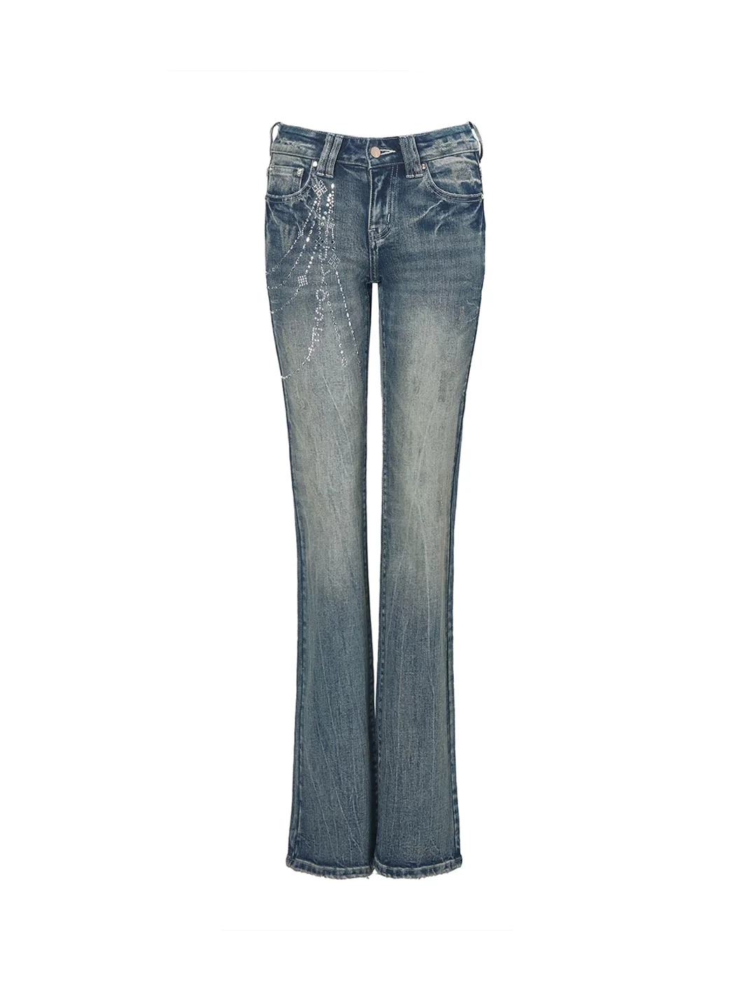 JYOSEI | Low Rise Rhinestone Flared Jeans