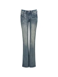 JYOSEI | Low Rise Rhinestone Flared Jeans