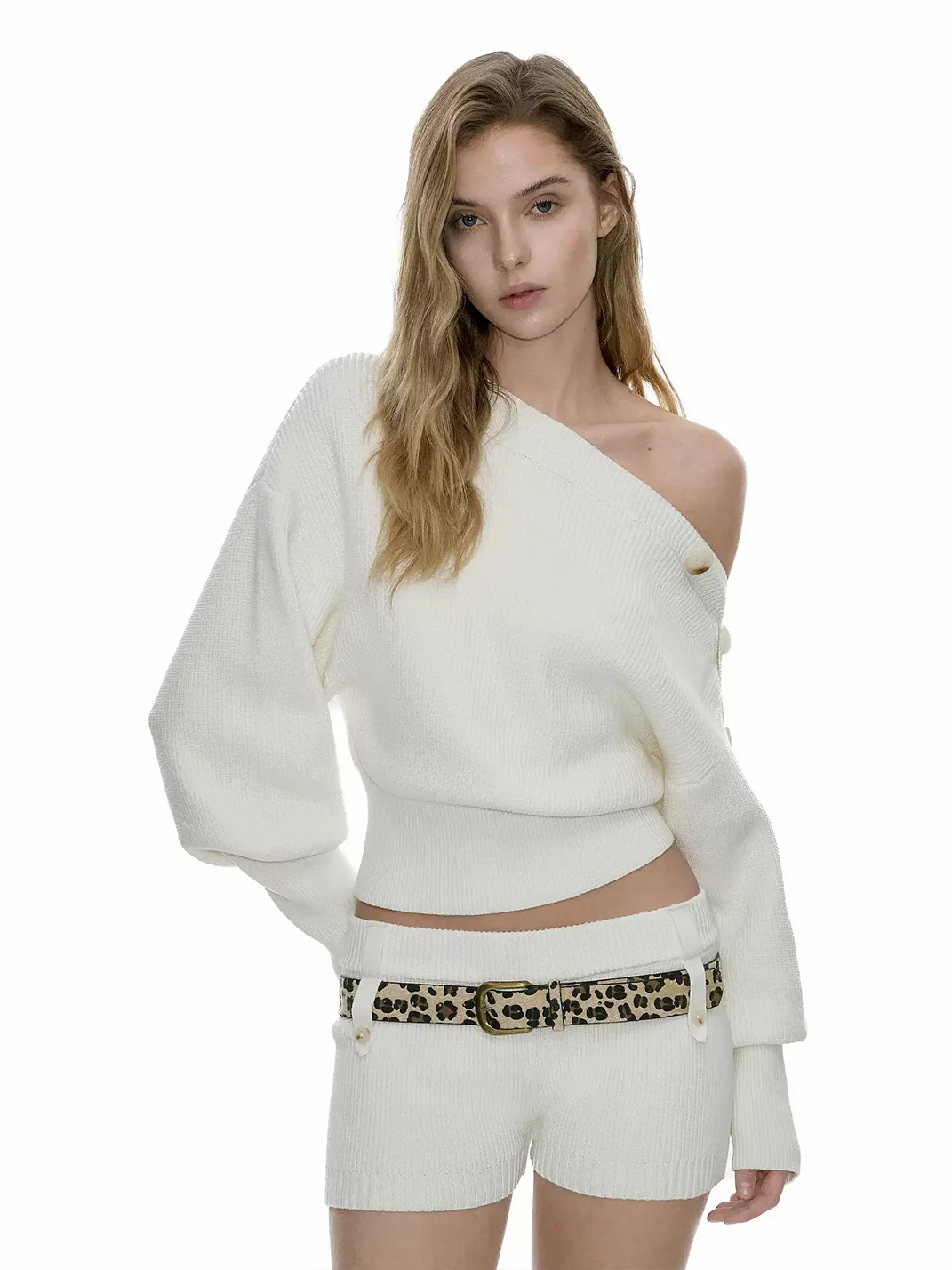 Ayo | Two-Way Off-Shoulder Textured Knit Sweater