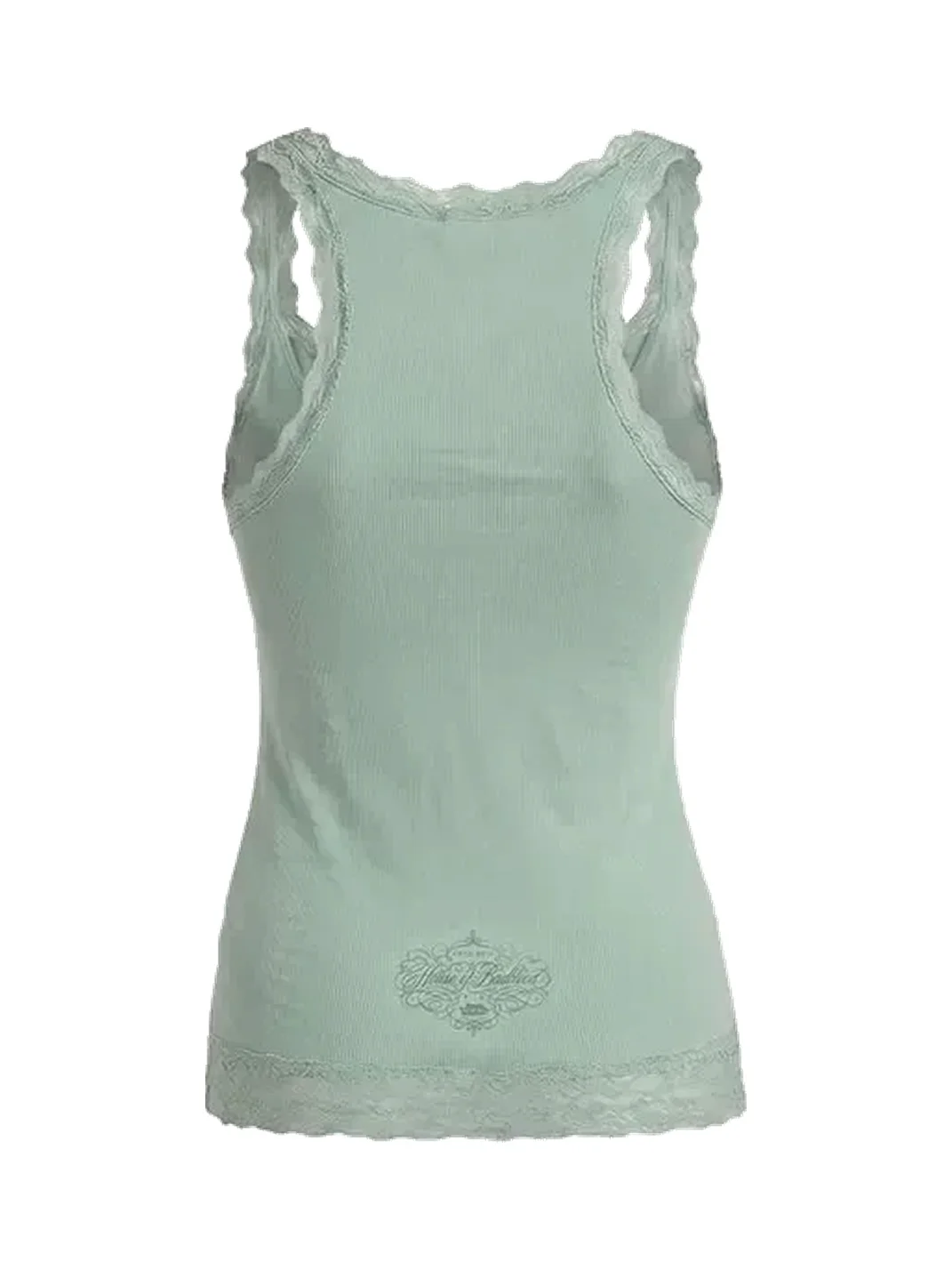 Koreansmallshops | Lace Trim Racerback Graphic Tank Top