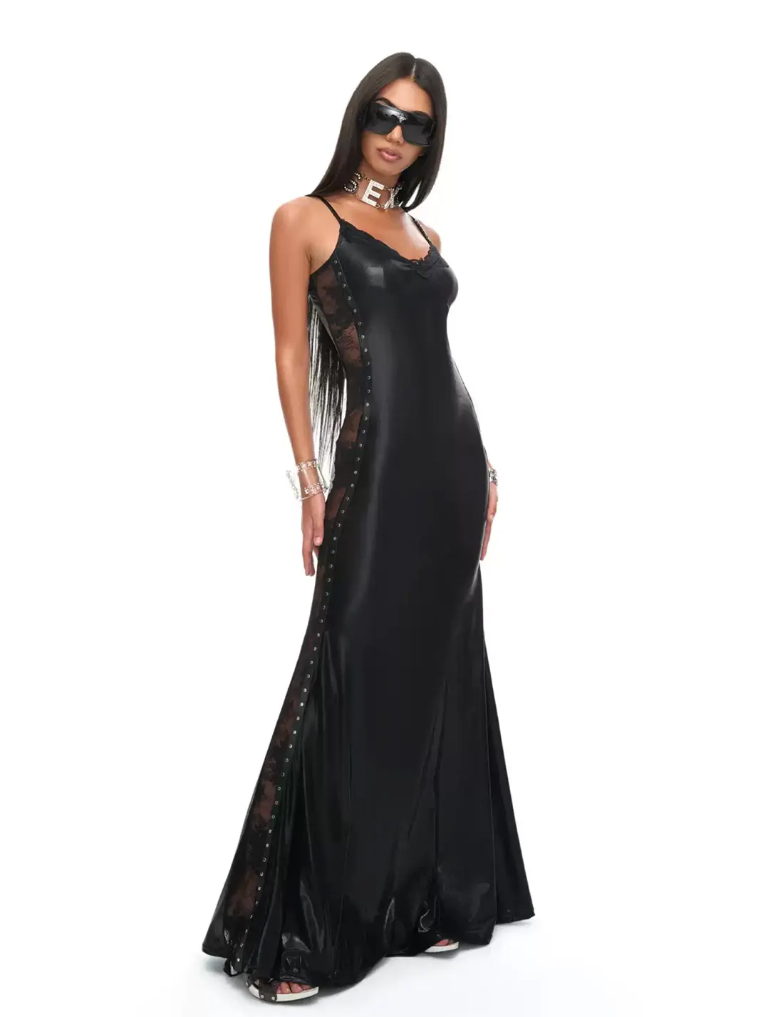 JYOSEI | Black Lace-Trimmed Cutout Mermaid Slip Dress