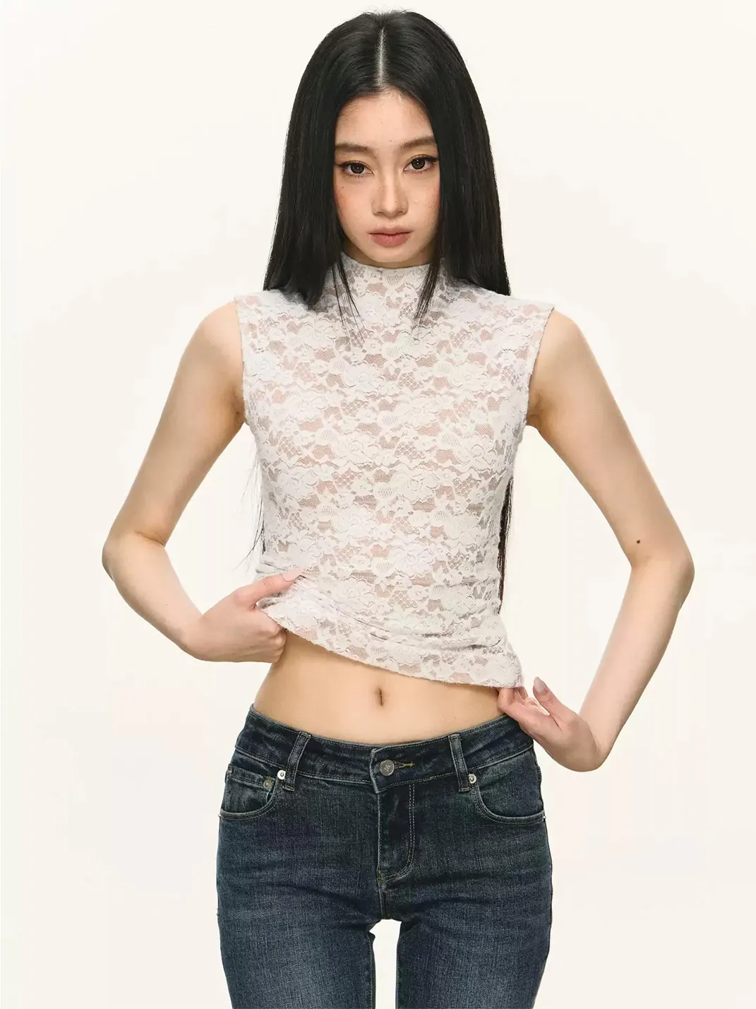 Anna aneae | Lace High Neck Fitted Tank Top