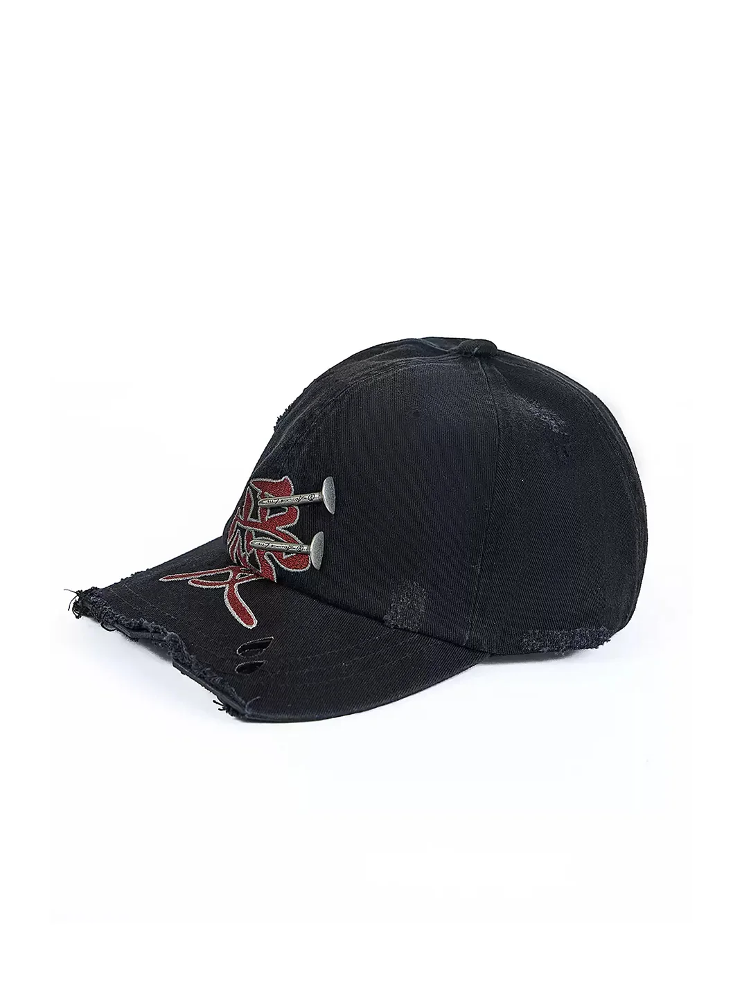 HAS2SONS | Distressed Embroidered Studded Baseball Cap