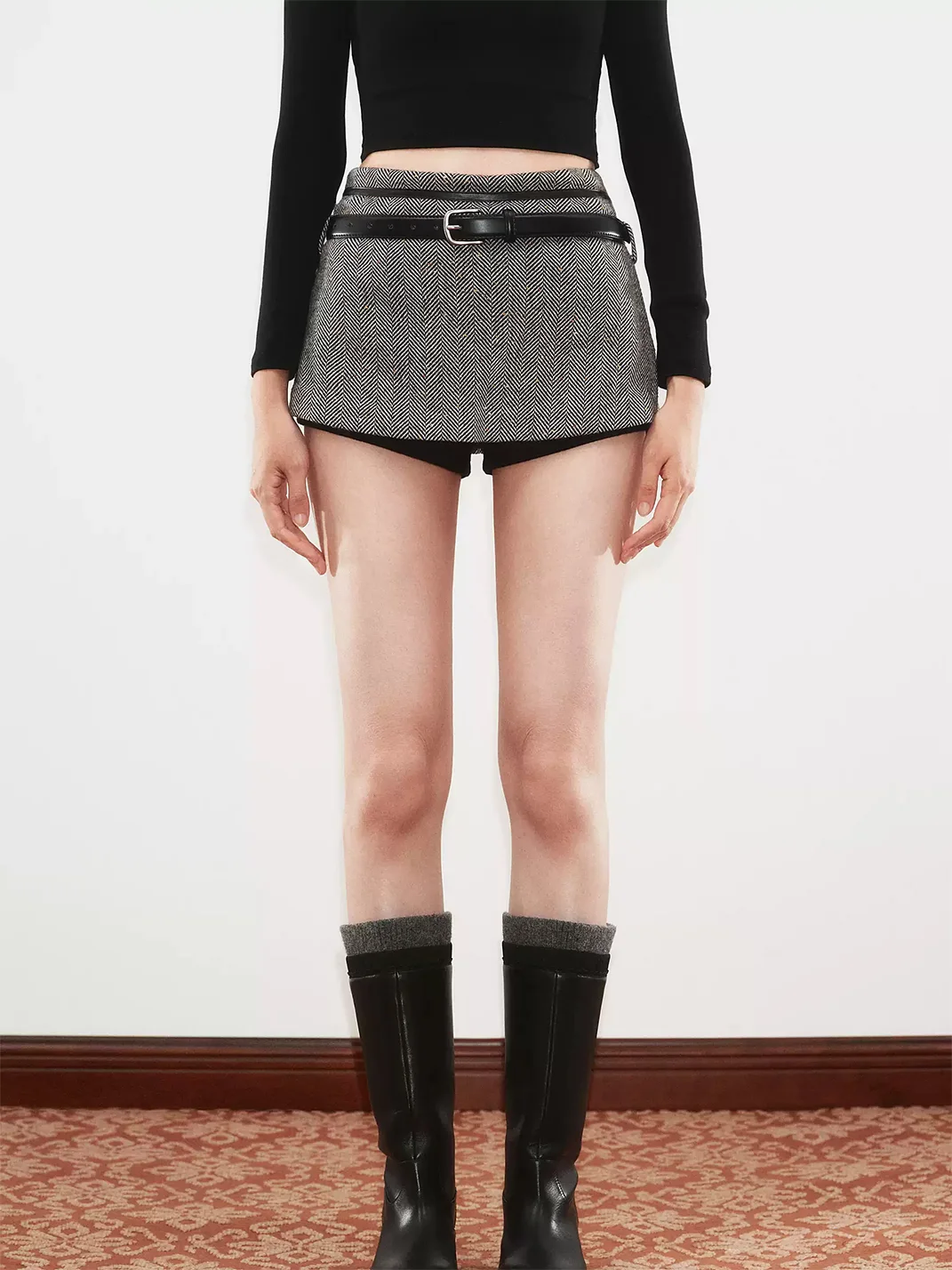 Ayo | Herringbone Wool Blend Mini Skort