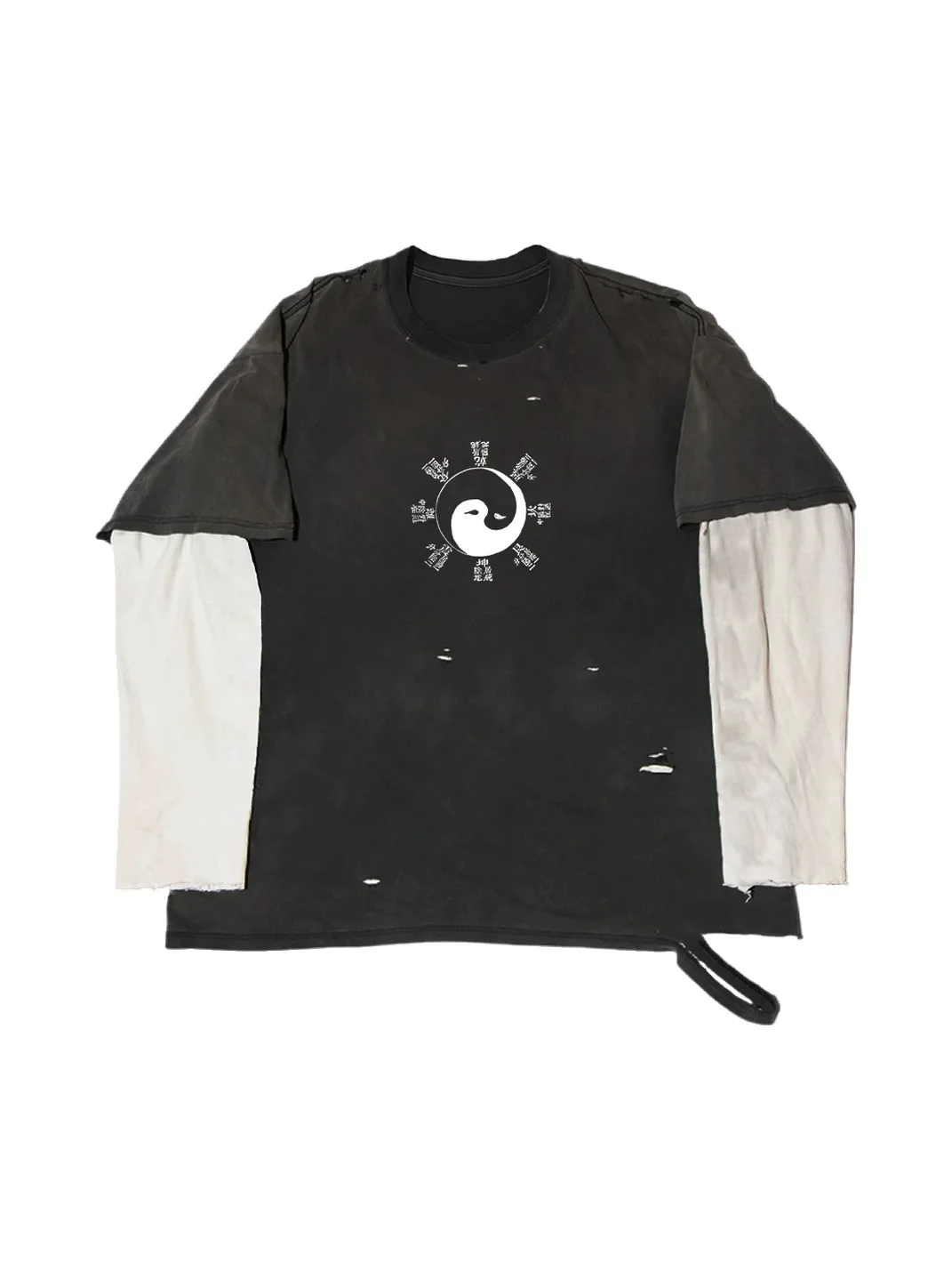 MELANIN | Distressed Yin Yang Layered Long Sleeve T-Shirt
