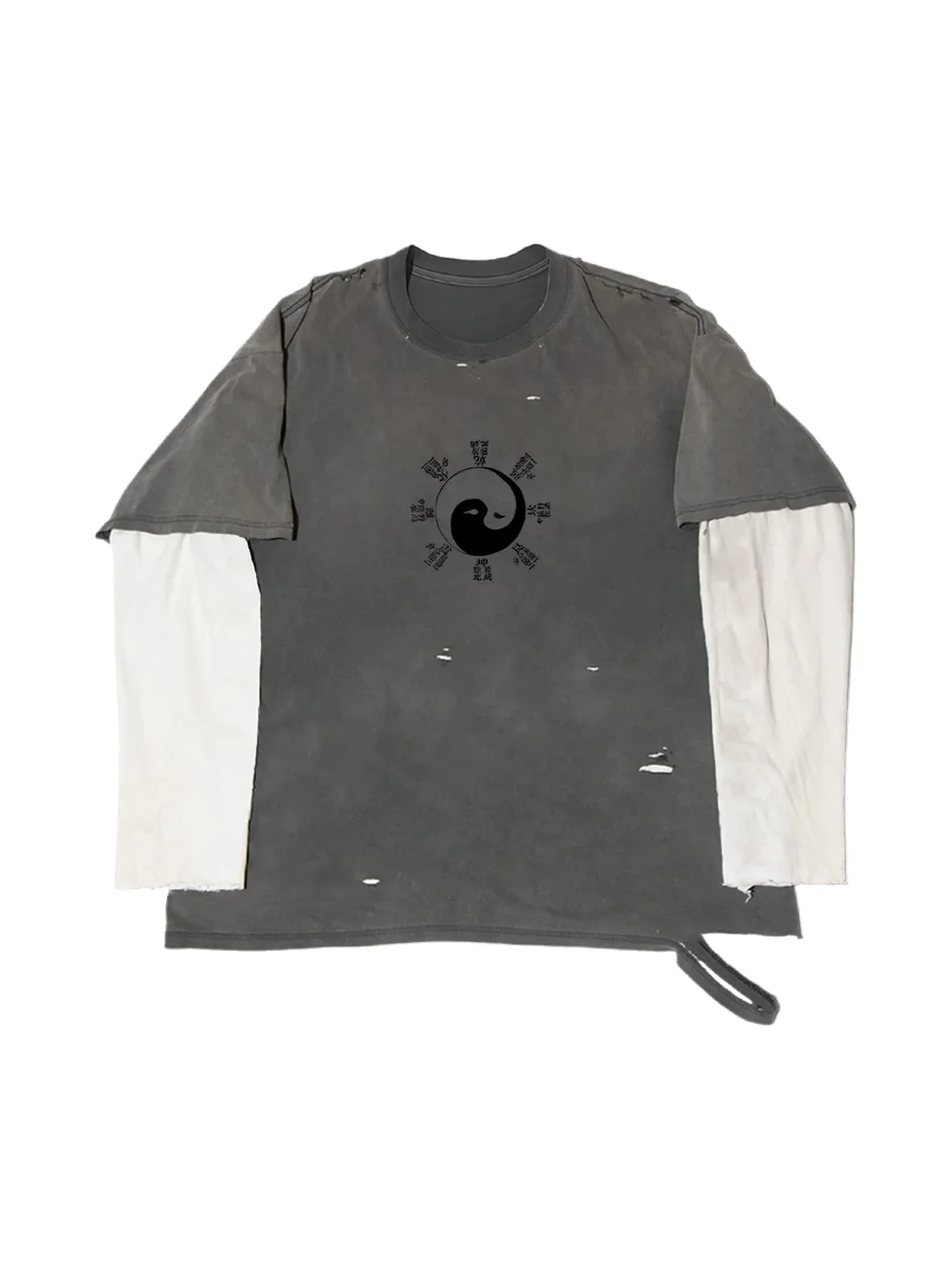 MELANIN | Distressed Yin Yang Layered Long Sleeve T-Shirt
