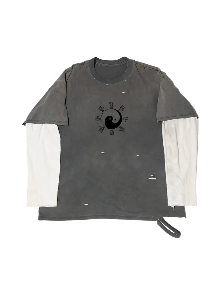 MELANIN | Distressed Yin Yang Layered Long Sleeve T-Shirt - 3