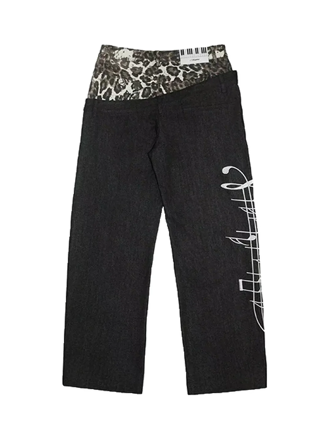 NumbAsia | Leopard Waist Music Note Baggy Jeans
