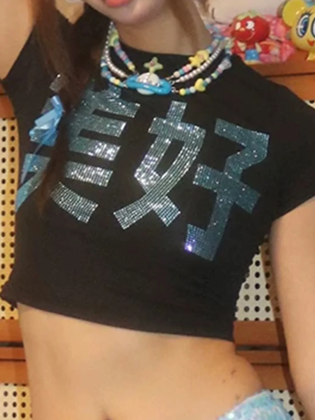 ArtByTastybabe | Rhinestone Character Crop Top