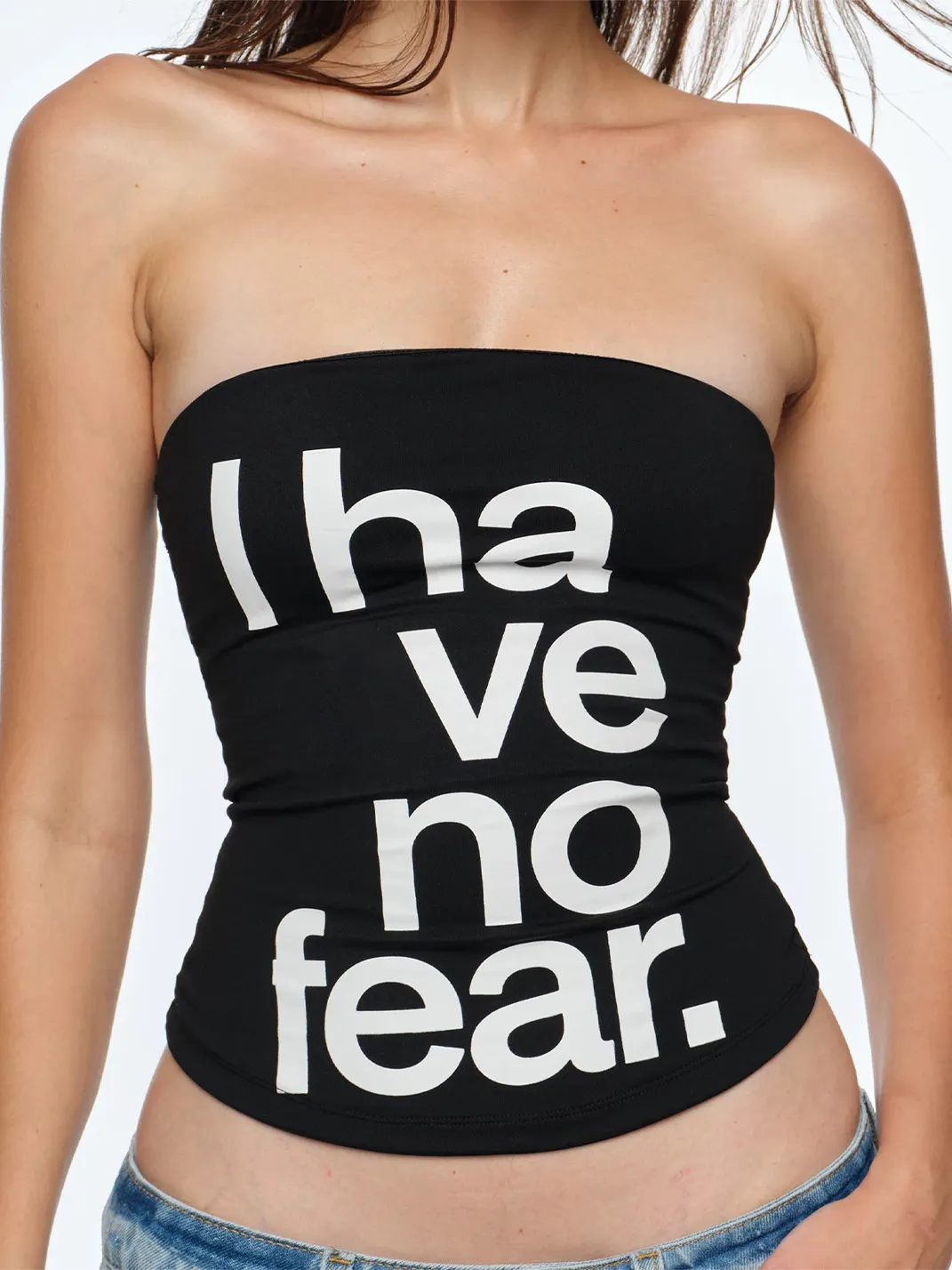 BUM STUDIO | Padded Letter Print Fitted Tube Top