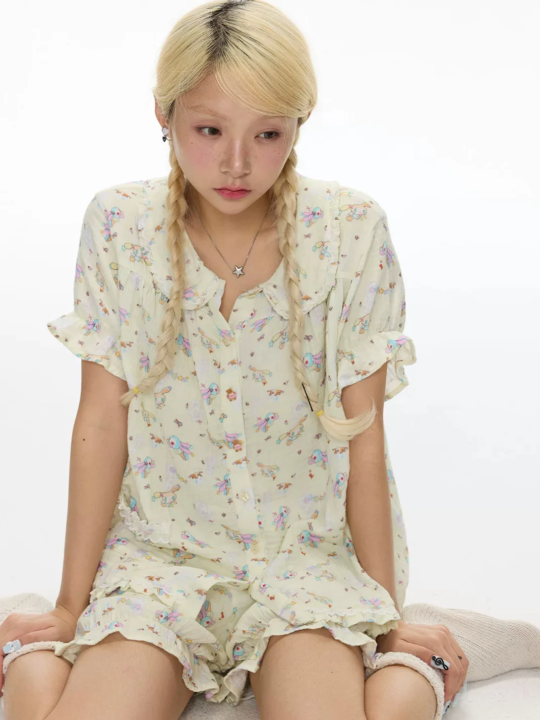 BETWEENAND | Puff Sleeve Cotton Gauze Pajama Set