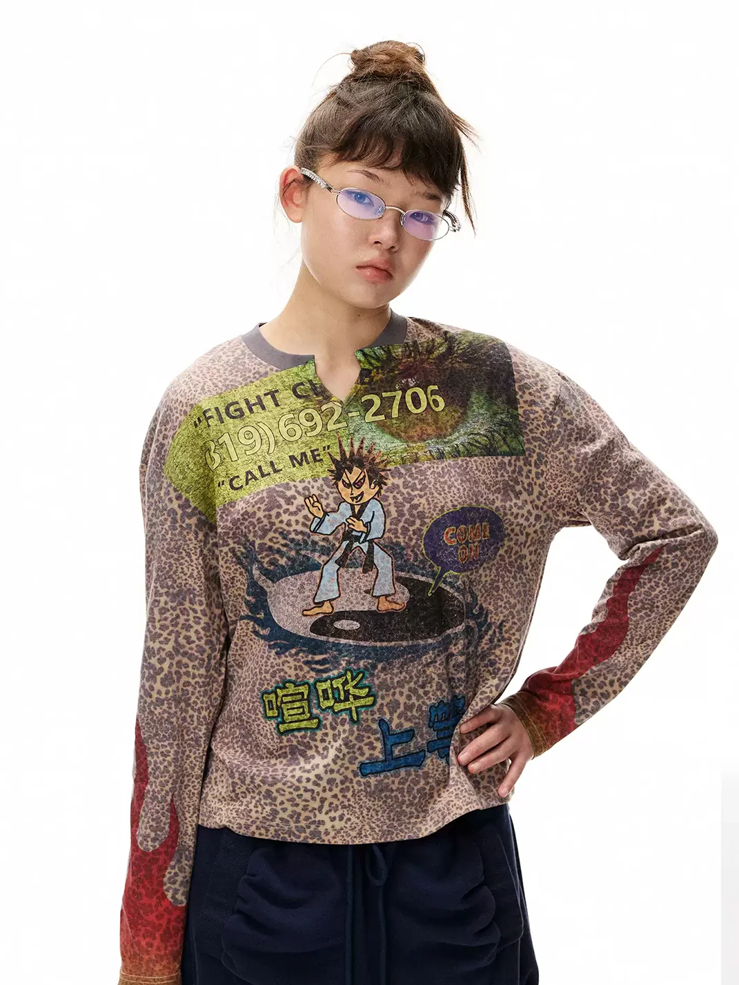 NJYKE | Leopard Print Cropped Long Sleeve T-Shirt