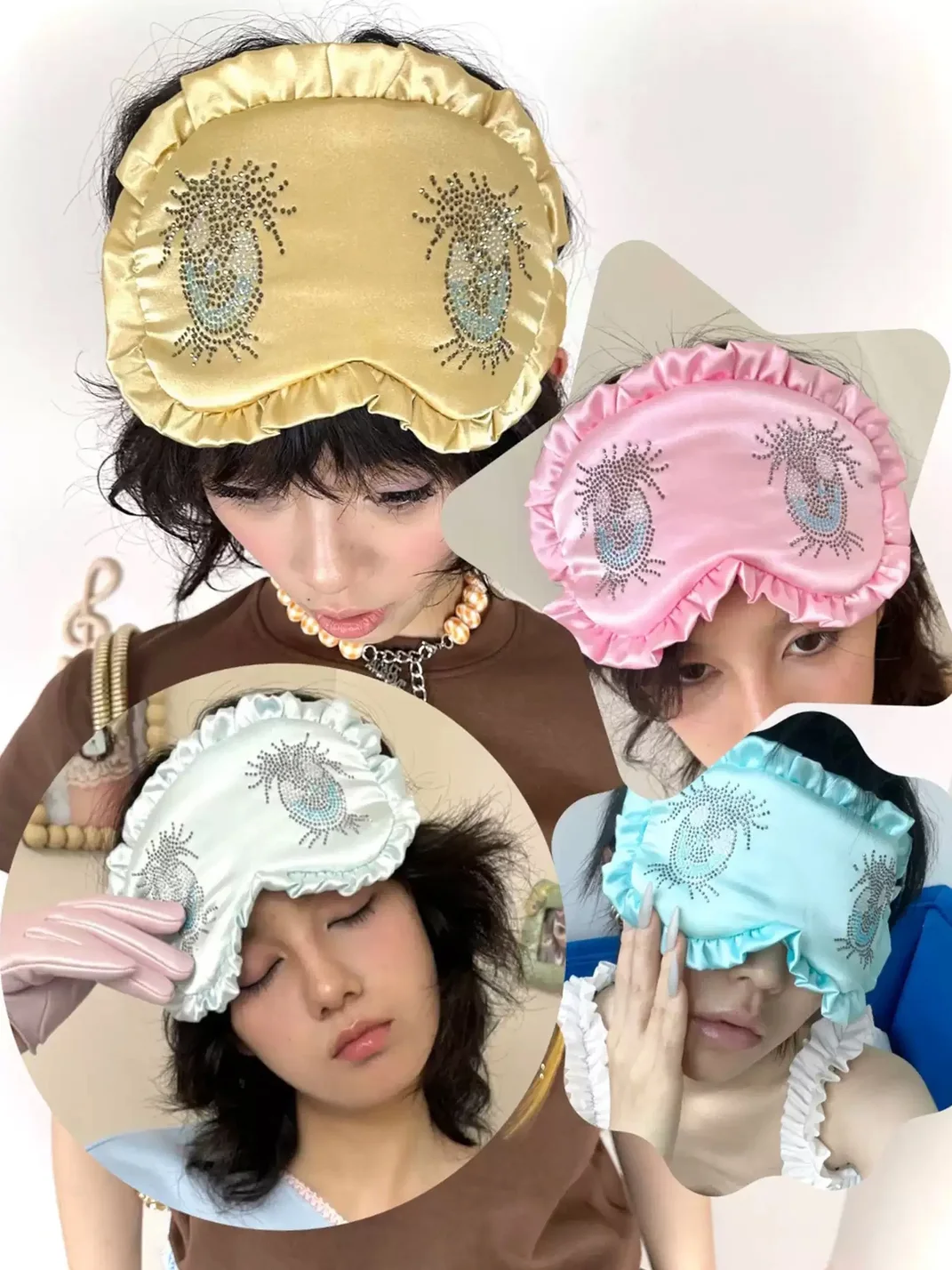 Nit alcove | Rhinestone Eye Ruffle Sleep Mask
