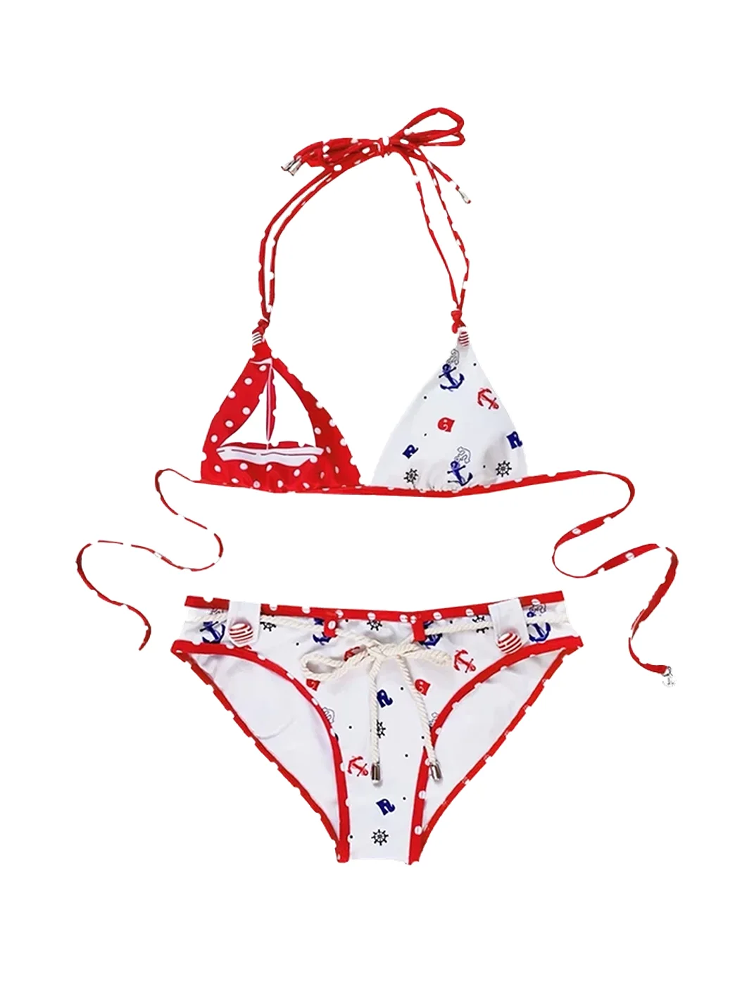 Nit alcove | Nautical Polka Dot Striped Halter Bikini