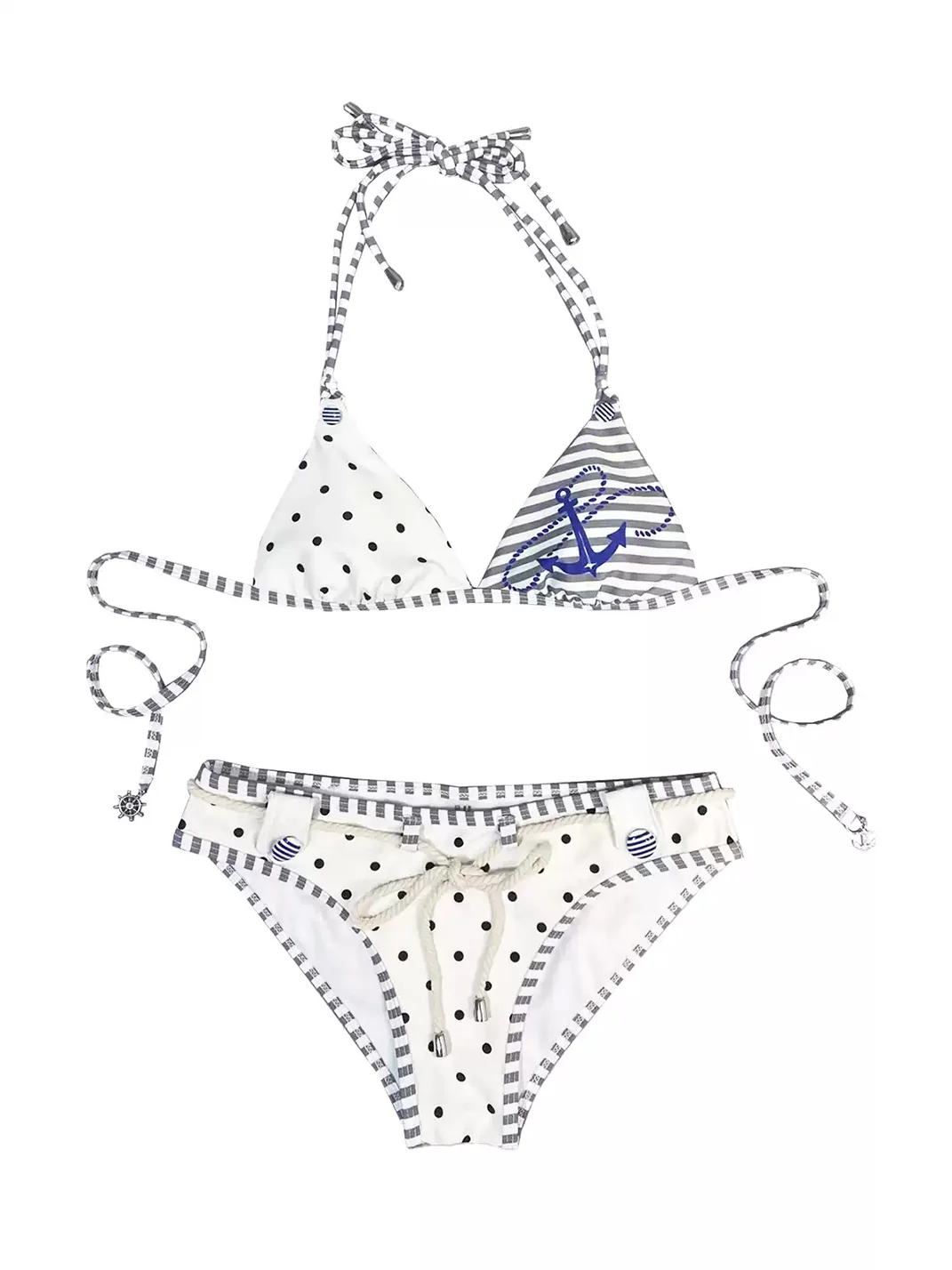 Nit alcove | Nautical Polka Dot Striped Halter Bikini