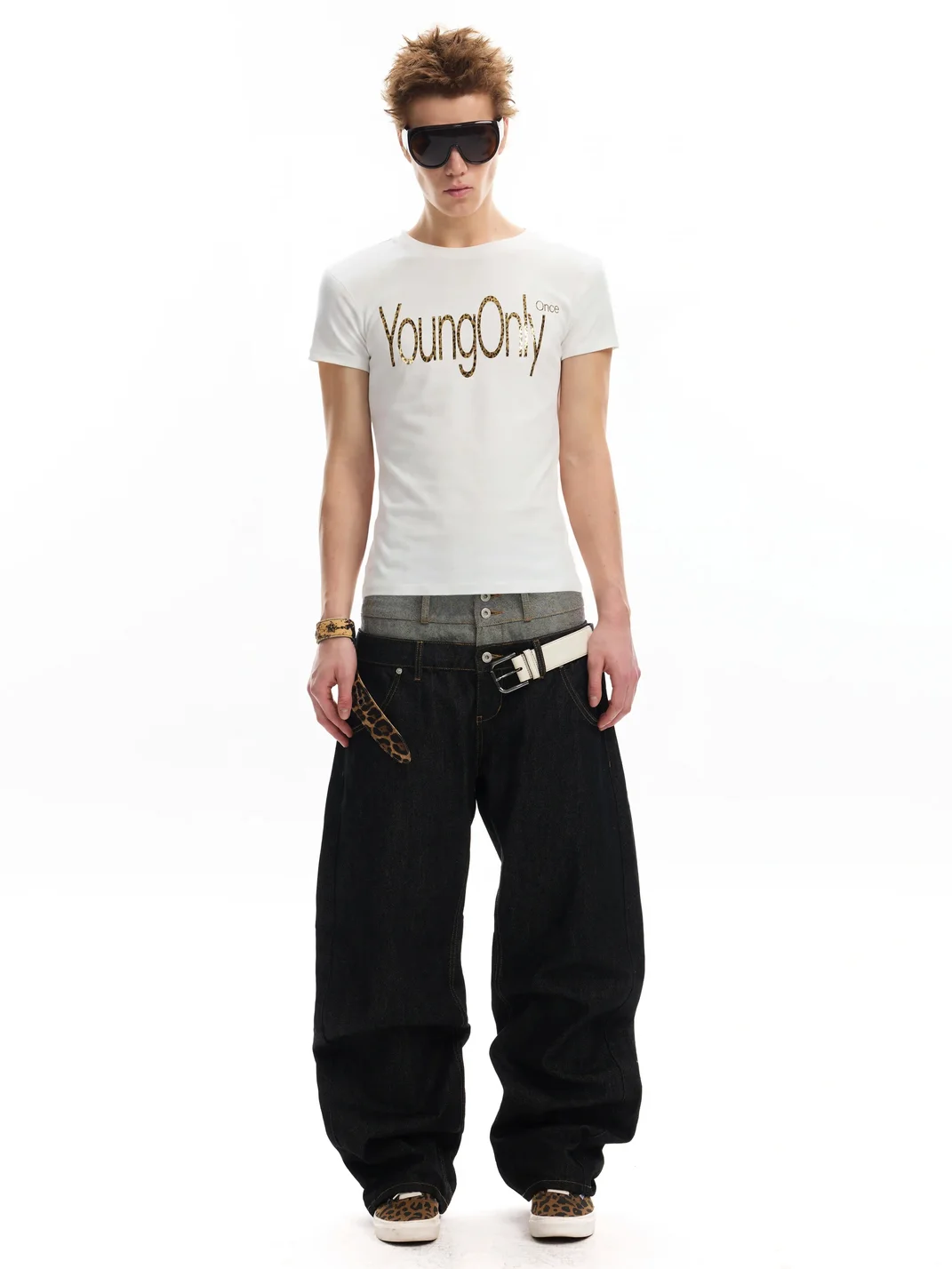 no E mosen | Liquid Metal Foil Print Fitted T-Shirt