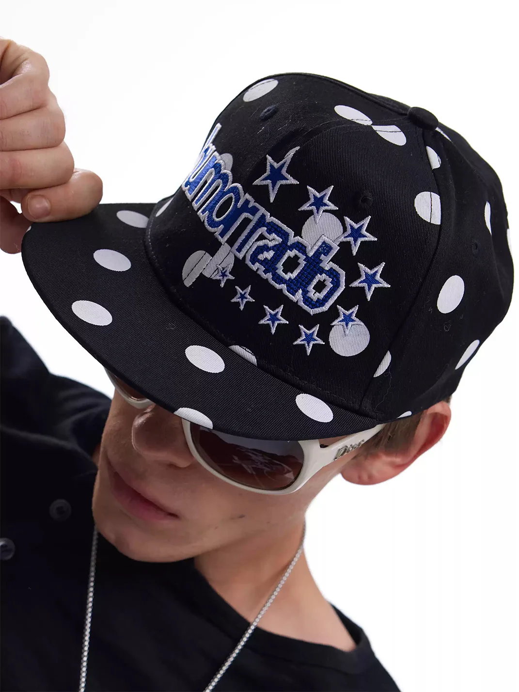 no E mosen | Polka Dot Embroidered Flat Brim Cap