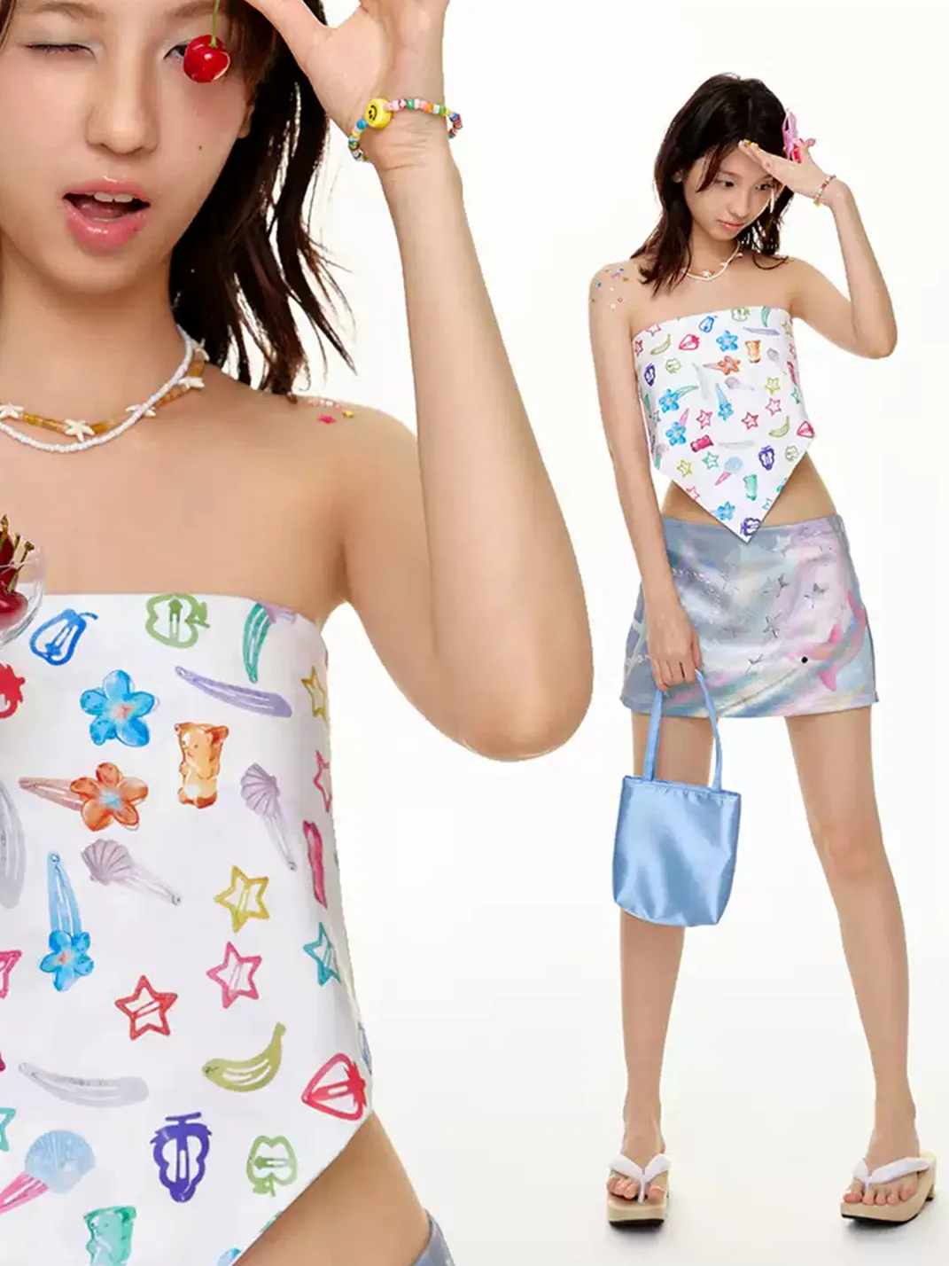 BETWEENAND | Colorful Summer Print Square Scarf