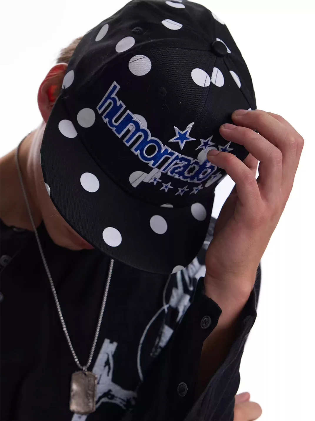 no E mosen | Polka Dot Embroidered Flat Brim Cap