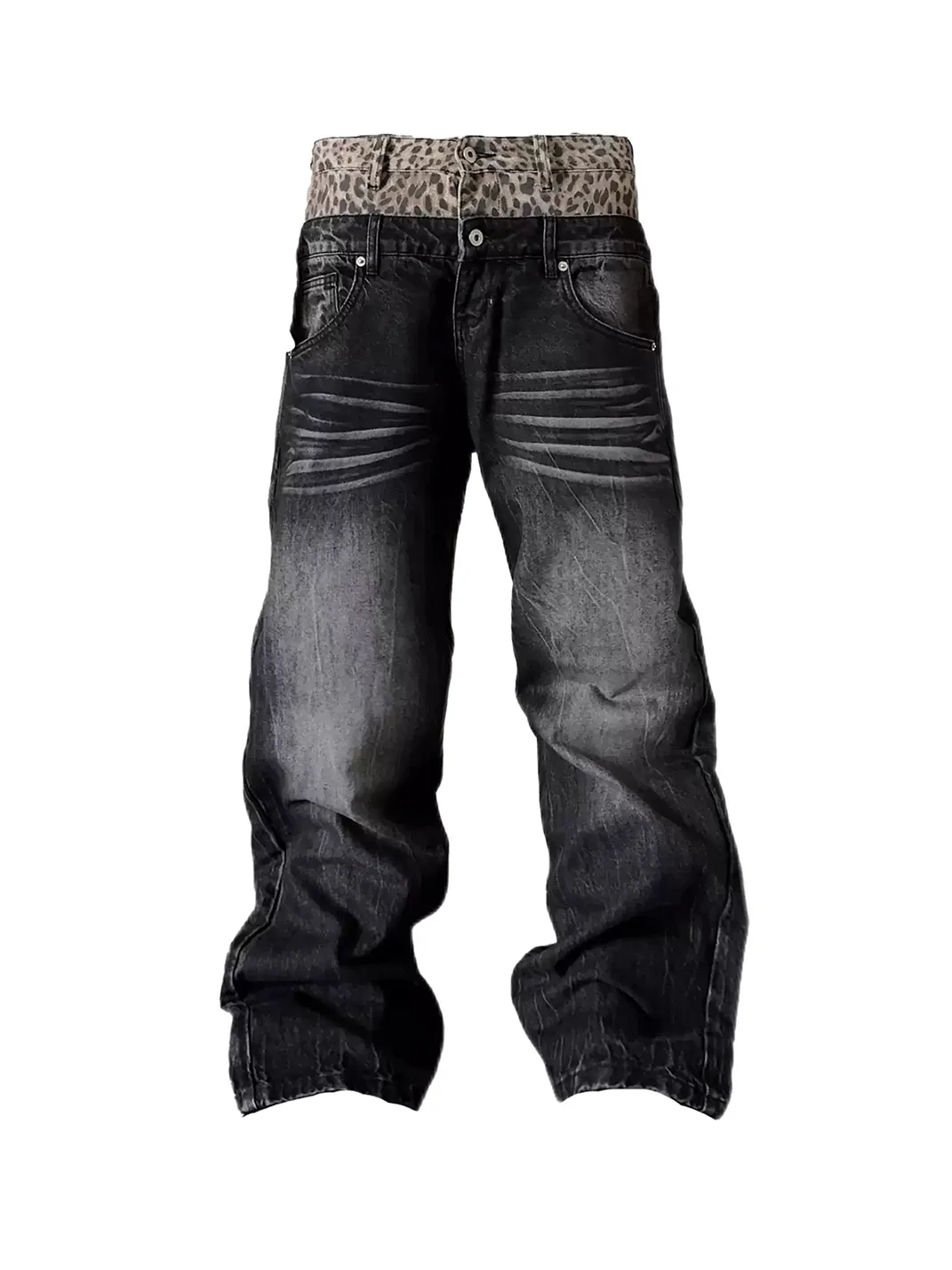 NumbAsia | Leopard Waist Washed Baggy Jeans