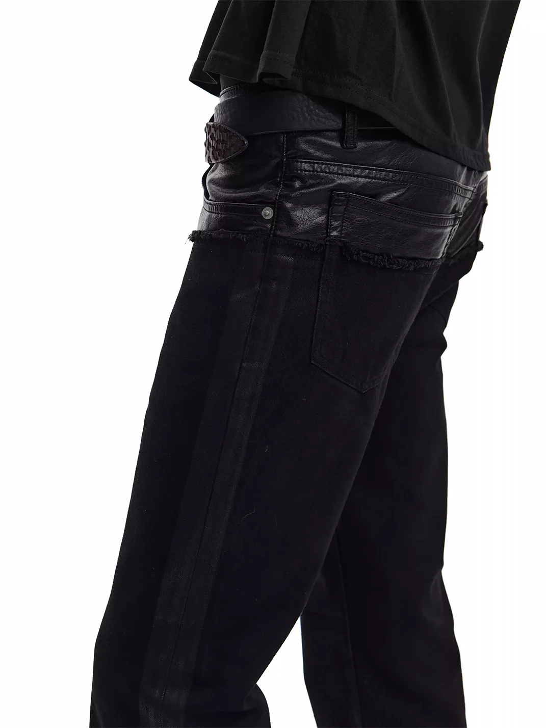 no E mosen | Waxed Slim Stacked Flared Patchwork Jeans