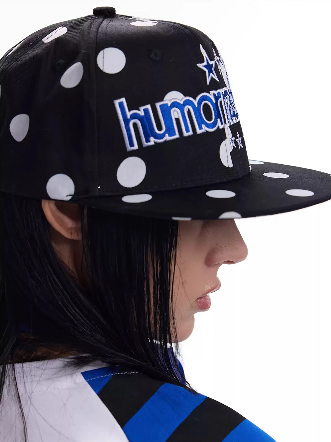 no E mosen | Polka Dot Embroidered Flat Brim Cap