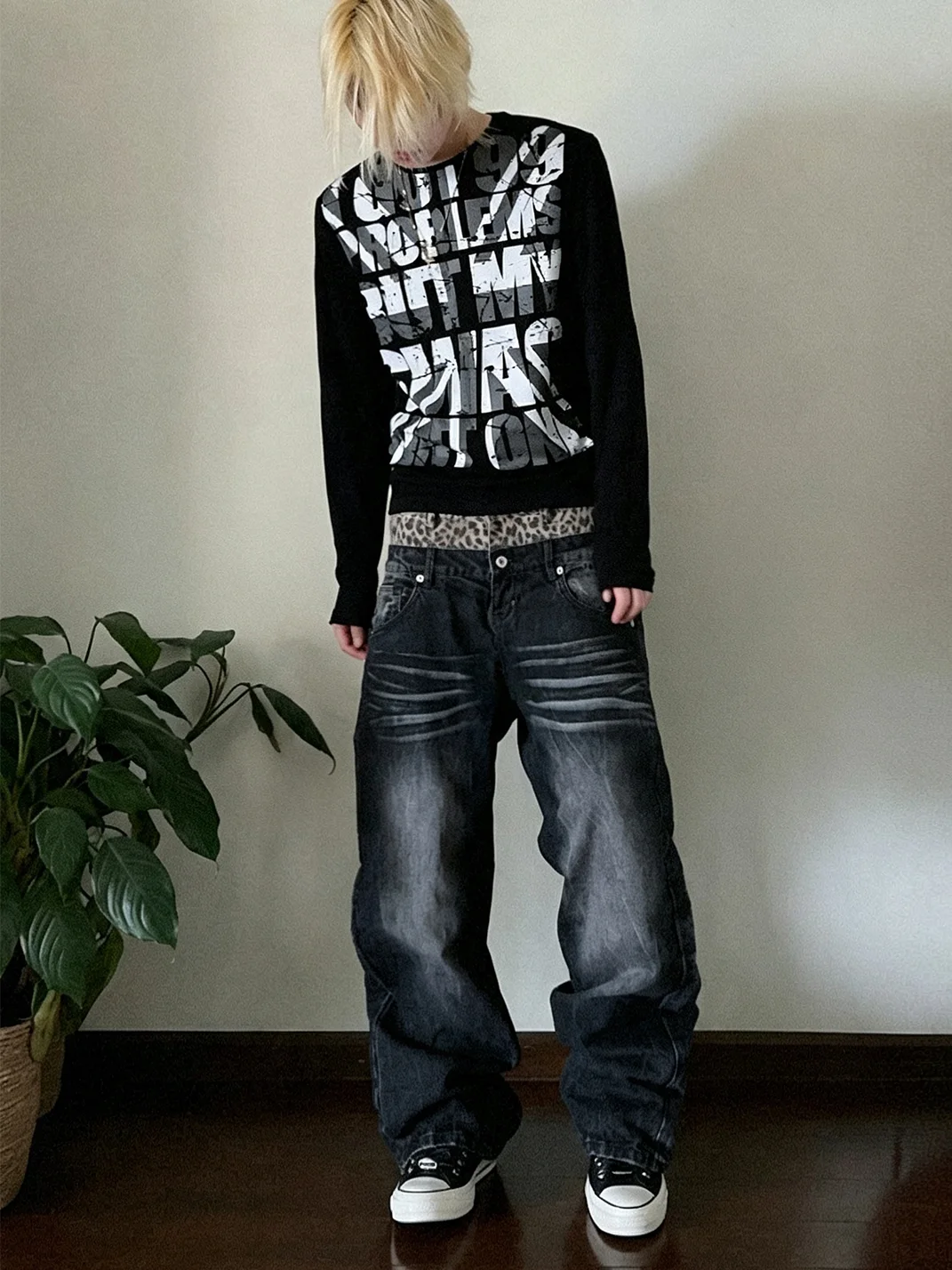 NumbAsia | Leopard Waist Washed Baggy Jeans