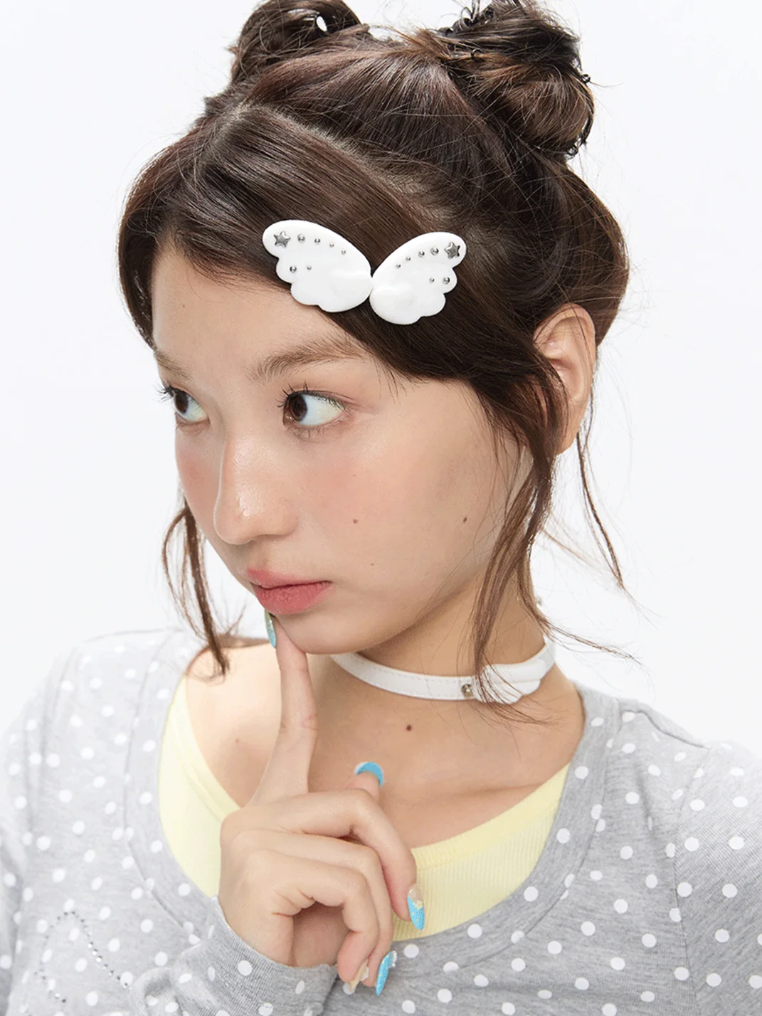 BETWEENAND | White Flocked Wing Side Hair Clips