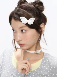 BETWEENAND | White Flocked Wing Side Hair Clips