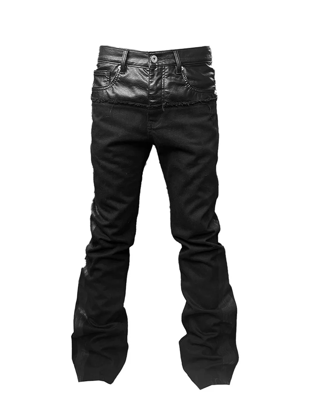 no E mosen | Waxed Slim Stacked Flared Patchwork Jeans