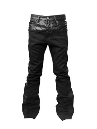 no E mosen | Waxed Slim Stacked Flared Patchwork Jeans