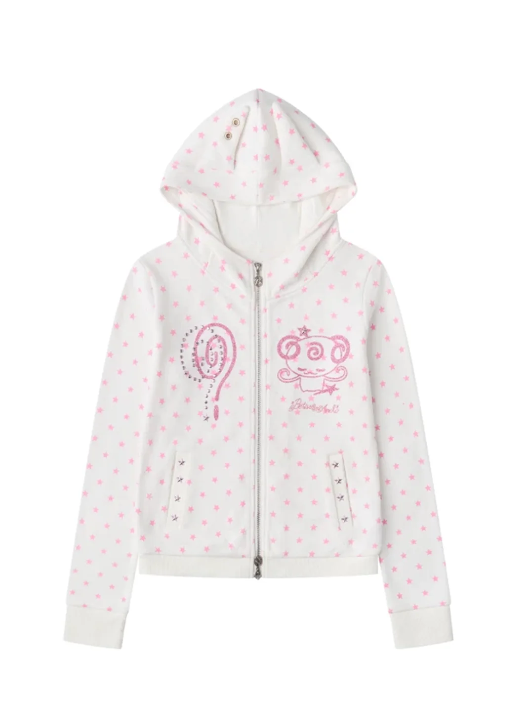 BETWEENAND | Slim Glitter Devil Ear Zip Hoodie