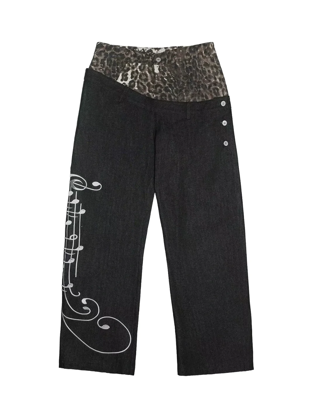 NumbAsia | Leopard Waist Music Note Baggy Jeans