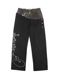 NumbAsia | Leopard Waist Music Note Baggy Jeans