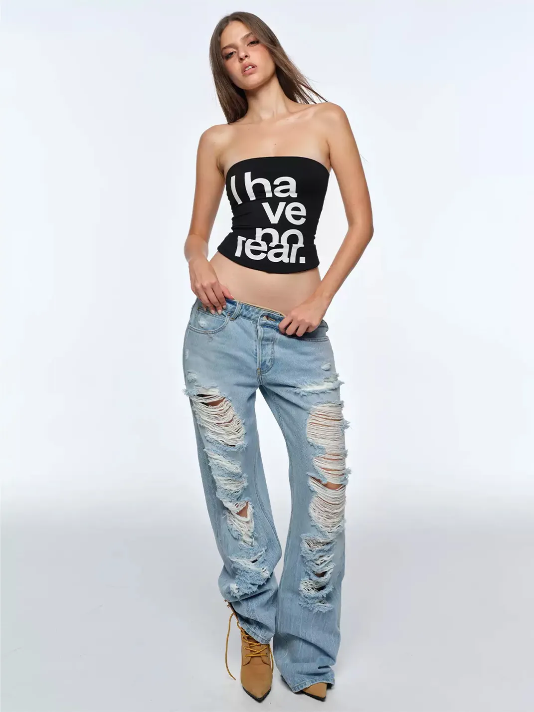 BUM STUDIO | Padded Letter Print Fitted Tube Top