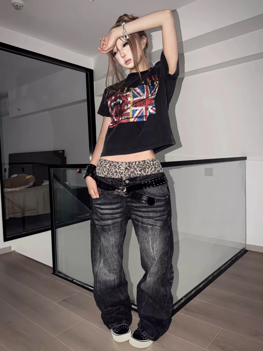 NumbAsia | Leopard Waist Washed Baggy Jeans - 3