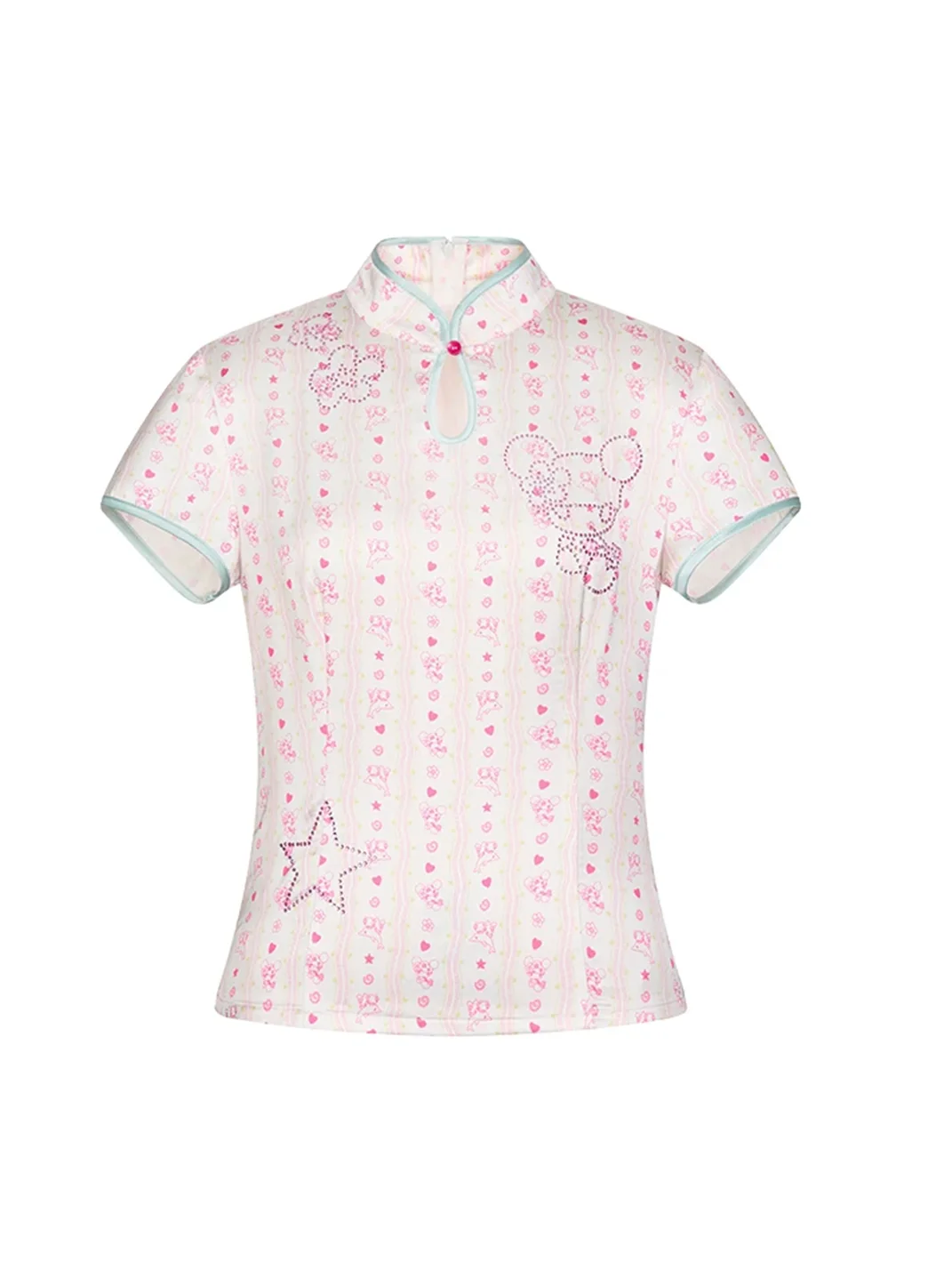 BETWEENAND | Printed Mandarin Collar Cheongsam Blouse